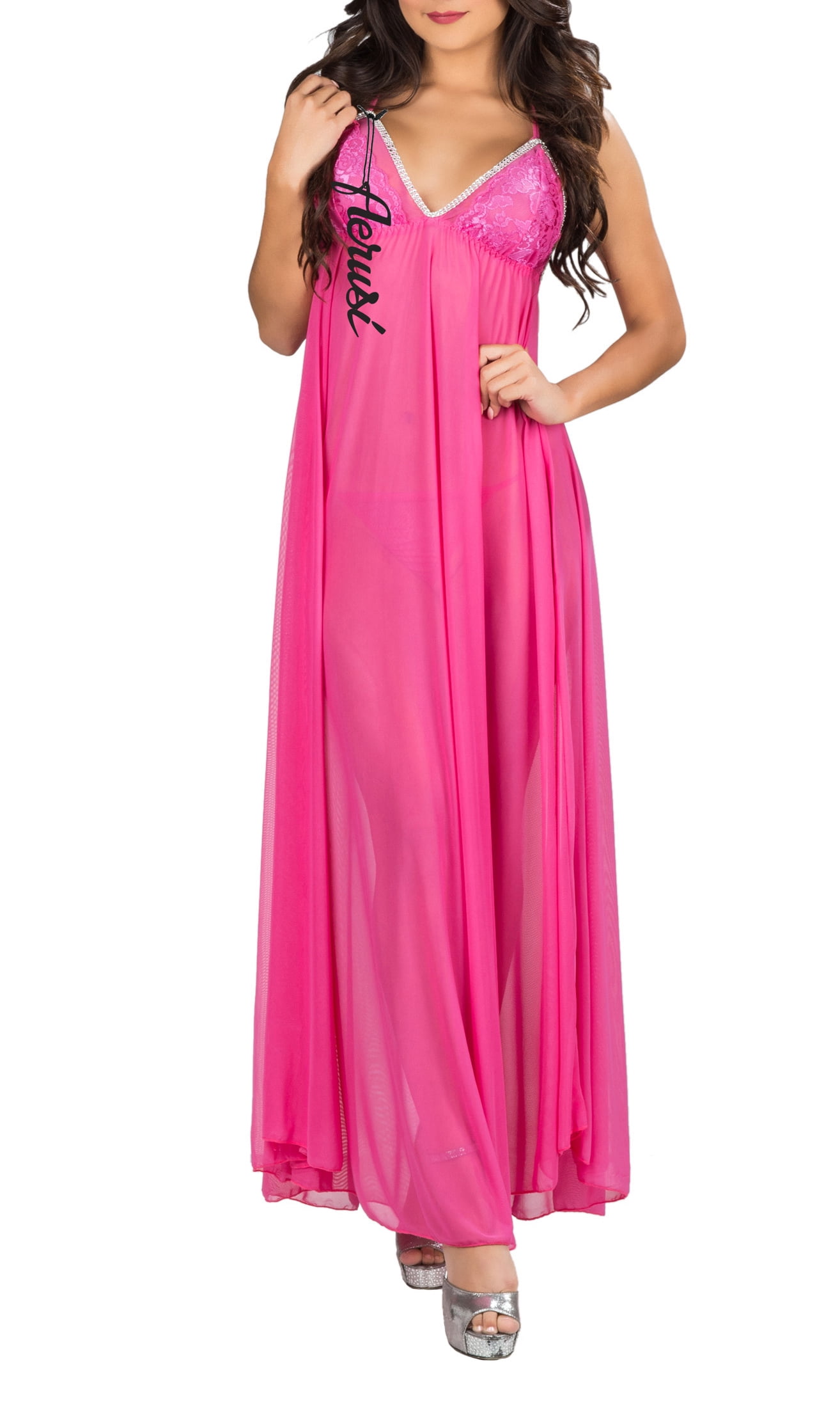 Women's Adult Lingerie Night Wear Sheer Night Gown with Triangle Back