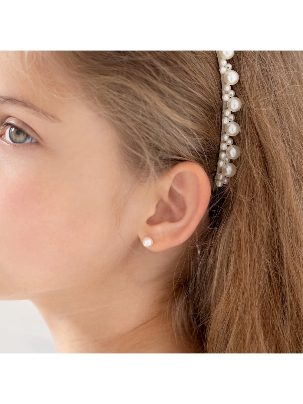 18k Yellow Gold Classic Cultured Pearl Safety Screw Back Earrings Kids Toddlers