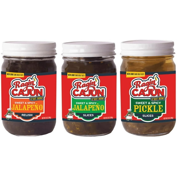 Ragin' Cajun Jalapeno Lovers Variety Pack - Sweet Jalapeno Relish, Sweet Jalapeno Relish, Sweet & Spicy Pickles