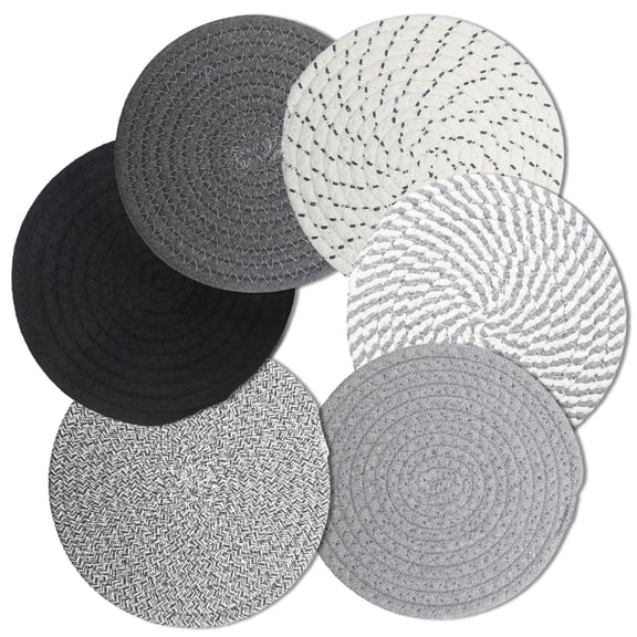 Heat Resistant Mix-Grey, 6-Pack 7" Farmhouse Trivets, Hot Dish Pan Countertop Pot Holders Kitchen Essentials