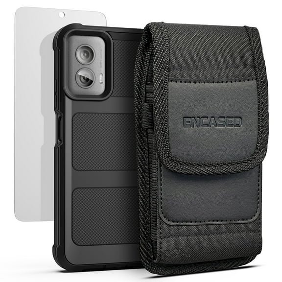 Encased Belt Case Set for Moto G 5G 2024 Case with Tempered Glass Screen Protector and Phone Clip Pouch Holster (3-in-1 Set)