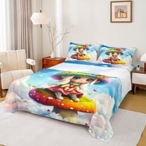 Castle Fairy Kawaii Mushroom Elf Twin Sheet Sets for Kids,Cute Floral Butterfly Bedding