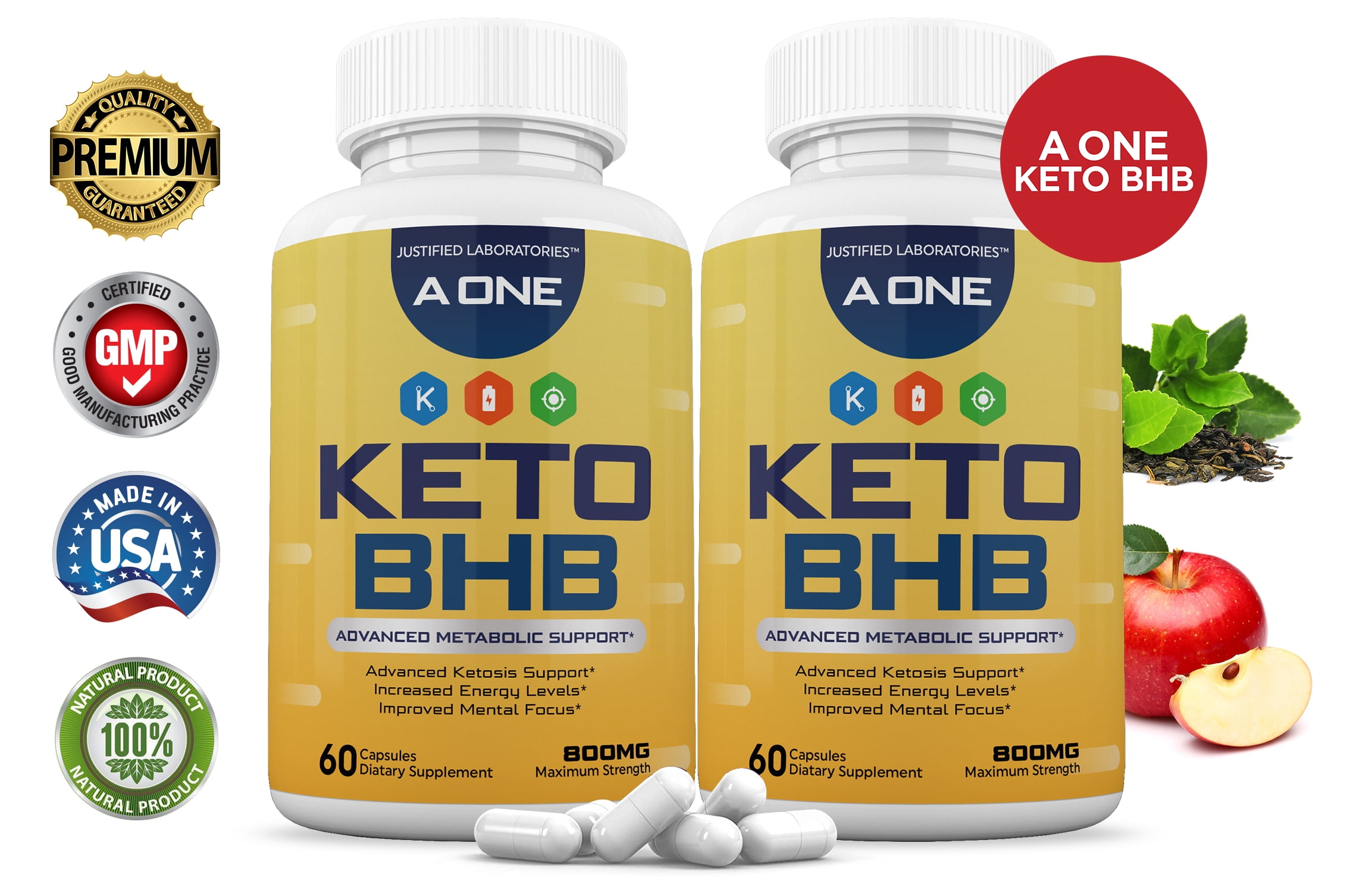 (2 Pack) A One Keto BHB Pills Includes Apple Cider Vinegar goBHB