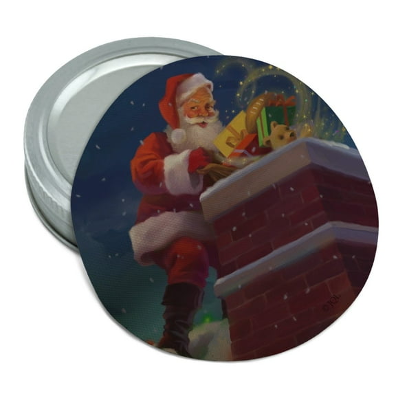 Christmas Holiday Santa Going Down the Chimney Round Rubber Non-Slip Jar Gripper Lid Opener