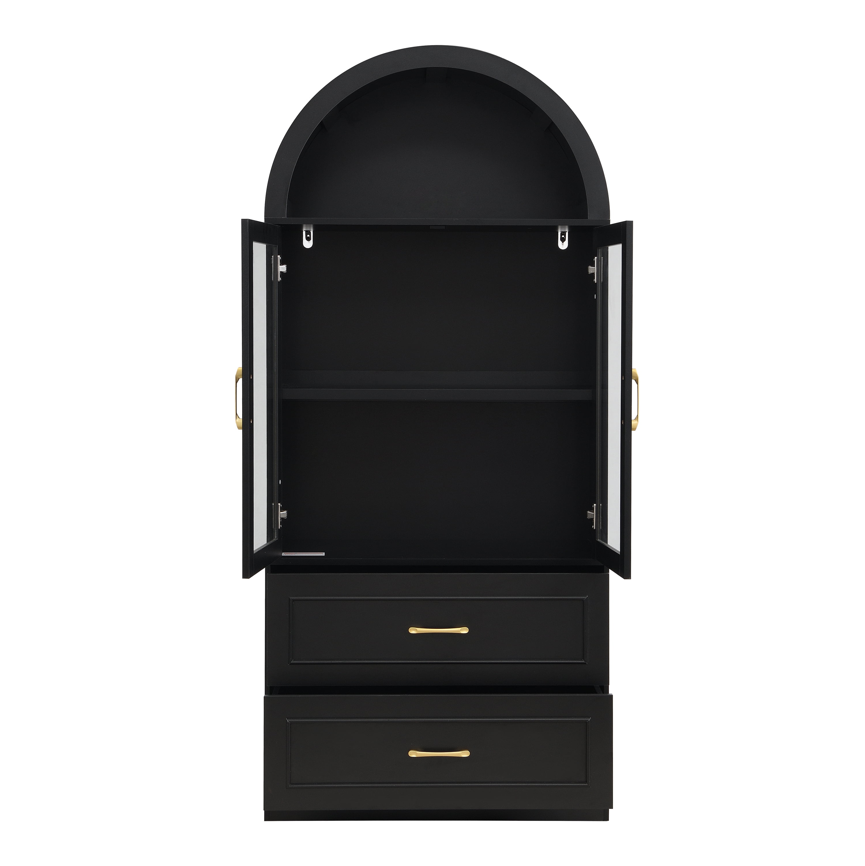 Euroco 71.25" Tall Arched Kitchen Pantry Cabinet,Farmhouse Wood Arched Storage Cabinet with Glass Door & 2 Drawers for Kitchen & Living Room,Black