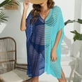 thumbnail image 5 of Women's Color Block Crochet Swimsuit Cover Up Hollow out Sheer Knit Beach Dress Boho Beach Cover up Swimwear Blue One Size, 5 of 5
