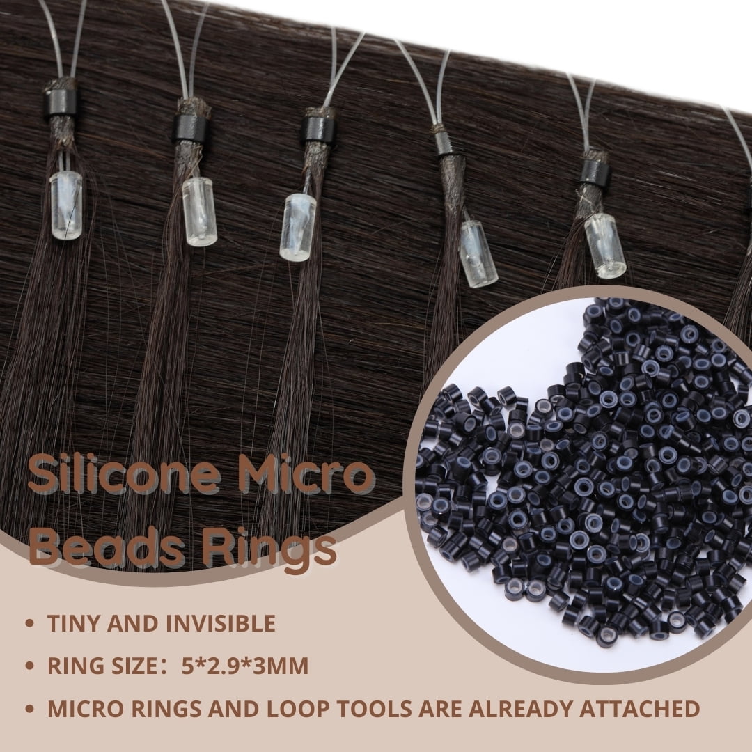 Benehair Human Hair Extensions Micro Ring Micro Beads Easy Loop 100% Remy Hair Extension Micro Link Hair 1g/Strand 50g Black Pre Bonded Soft