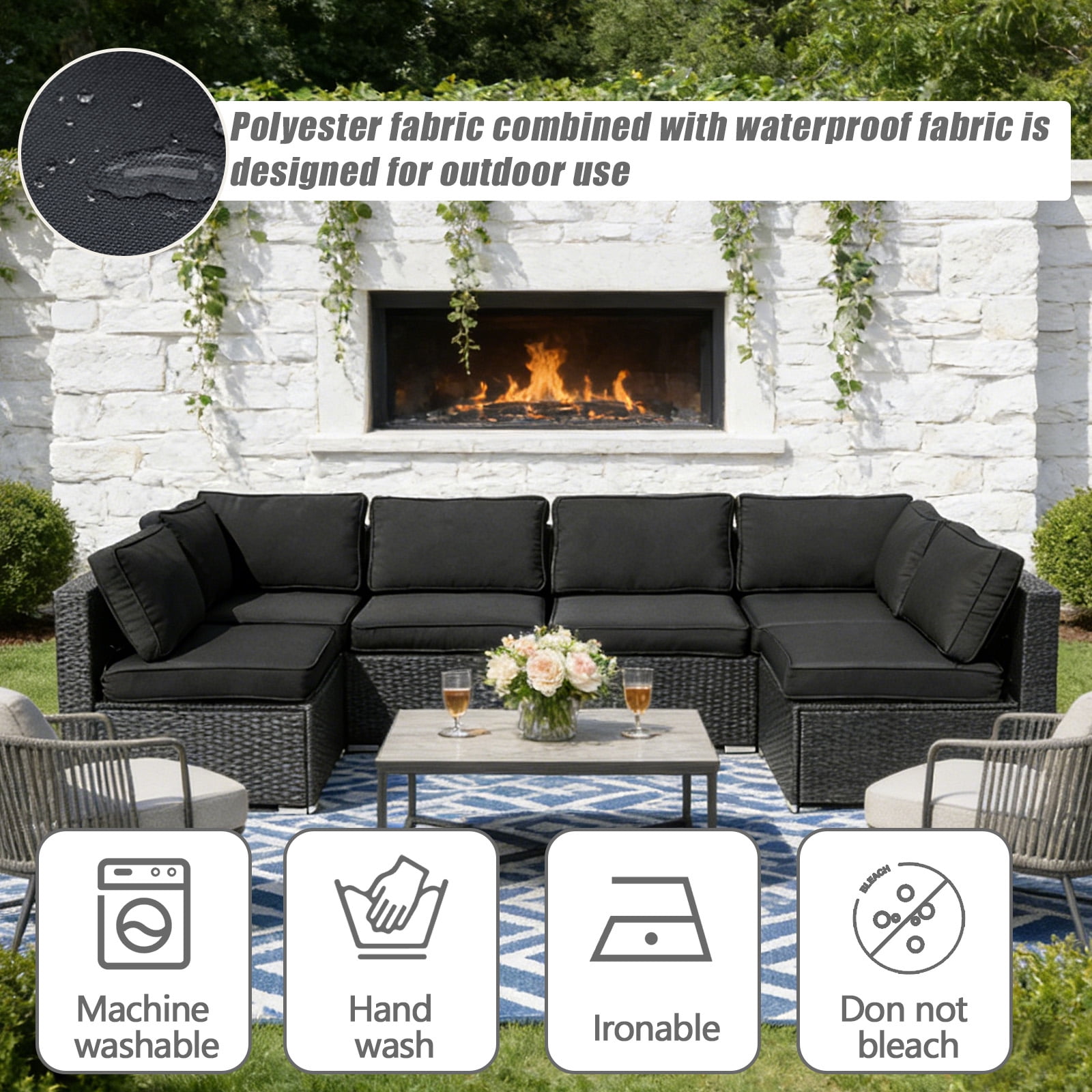 14 Pcs Patio Cushion Covers Replacement Outdoor Couch Cushions Covers Splashproof Sofa Slipcovers Set with Zippers,Patio Furniture Protector, Couch 3 Sizes, Covers Only