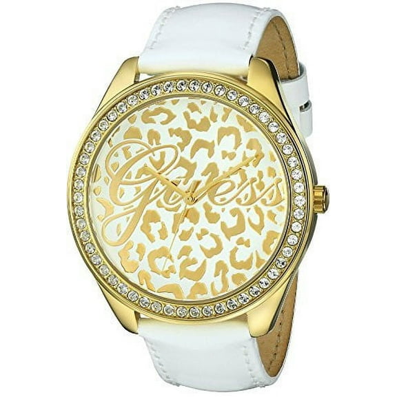 W0346L1 Women's Iconic,White Genuine Leather,Gold-Tone Case,Animal Print Dial