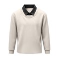 thumbnail image 2 of Domuza Mens Fake Two Pieces Polo Sweatshirt Fall Winter Stylish Casual Loose Long Sleeves Lapel Pullover Top Beige L, 2 of 5