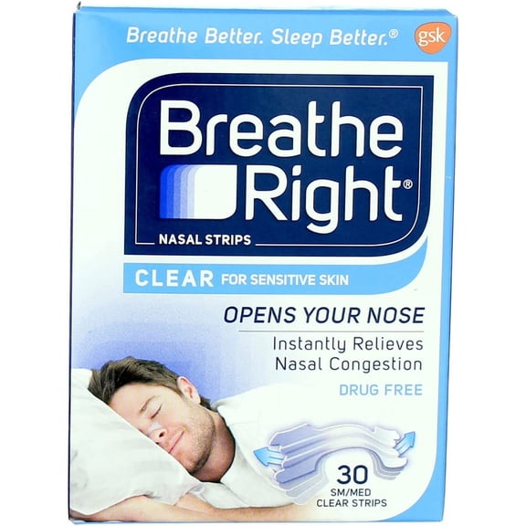 Breathe Right Nasal Strips Clear Small/Medium 30 Count (Pack of 2)