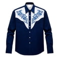 thumbnail image 4 of Western Cowboys Shirts for Men Long Sleeve Button Lapel Top Casual Carnival Theme Classic Comfortable Mens Shirt Navy S, 4 of 4