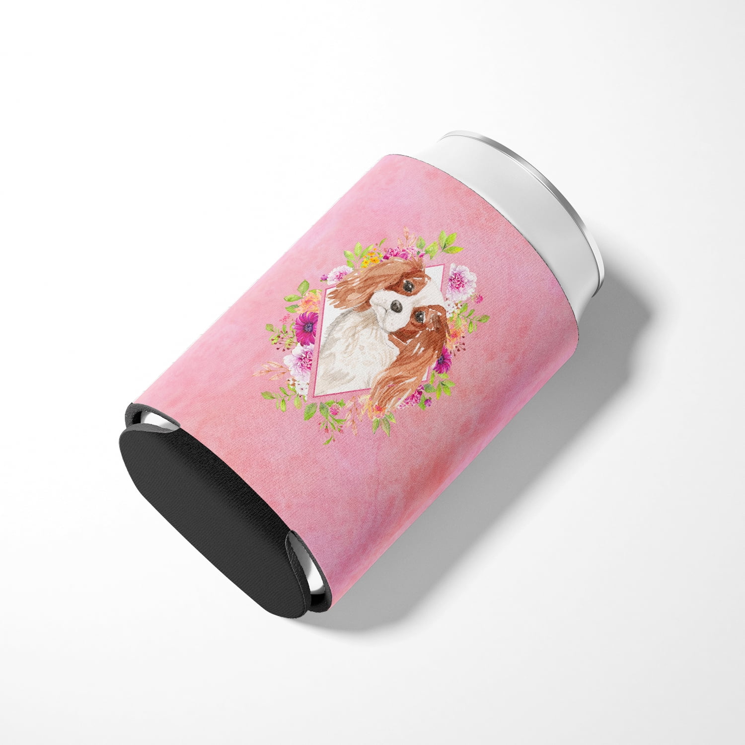 Carolines Treasures CK4248CC Blenheim Cavalier Spaniel Pink Flowers Can or Bottle Hugger Can Hugger multicolor
