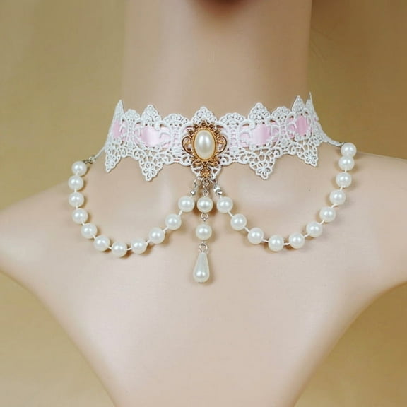 Necklace White Pearl Lace Collar