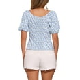thumbnail image 3 of INSPIRE CHIC Women's Puff Sleeve Tops Sweetheart Neck Smocked Floral Blouses M White Blue, 3 of 6