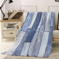 thumbnail image 2 of Blue Beige Wooden Flannel Blanket for Bed, Farmhouse Vintage Country Striped Soft Cozy Warm Couch Throw Blanket, Lightweight Fluffy Plush Bedding Blankets for Sofa Decor All Season 31.5"x47", 2 of 7