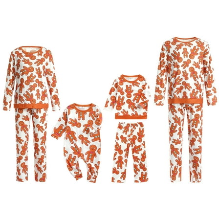 

Bebiullo Christmas Family Matching Pajamas Set Gingerbread Man Print Tops Pants Sleepwear Nightwear