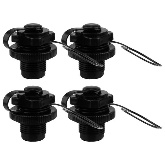 LOLIPPYY 4-Piece Kayak Drain Plug Kit with Inflatable Boat Valve Adapter, High Pressure PVC, Black
