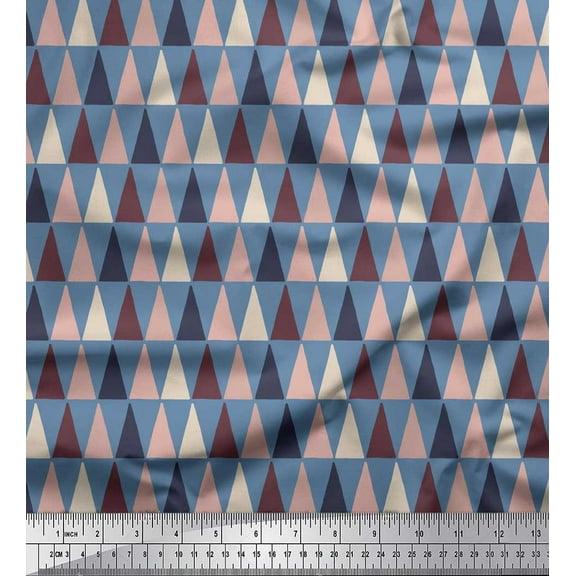 Soimoi Blue Cotton Duck Fabric Triangle Geometric Print Fabric by the Yard 42 Inch Wide