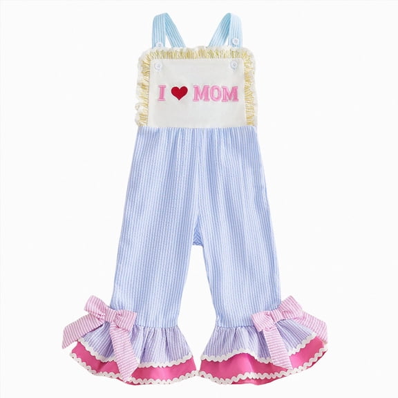 Toddler Infant Baby Girl Spring Plaid Overalls,Cute Print Flare Bell Bottom Jumpsuit with Bow Lace Ruffle Hem Toddler Girls Outfits Clothes 6 12 18 24 Months 2T 3T 4T,Blue,3-4 Years