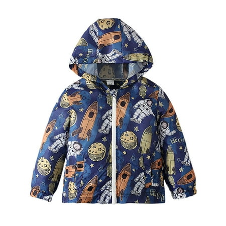 

Honeeladyy Children Spring And Autumn Models Long Sleeved Printed Hooded Zipper Jacket Windbreaker Children Clothing Multicolor