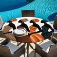 thumbnail image 6 of Black Women Round Tablecloth, Fitted Table Cover with Elastic for 55"-60" Round Tables, Abstract Art Nation Orange Geometric Tribal Table Cloth Outdoor Indoor Dinning Party Waterproof Tablecloths, 6 of 7