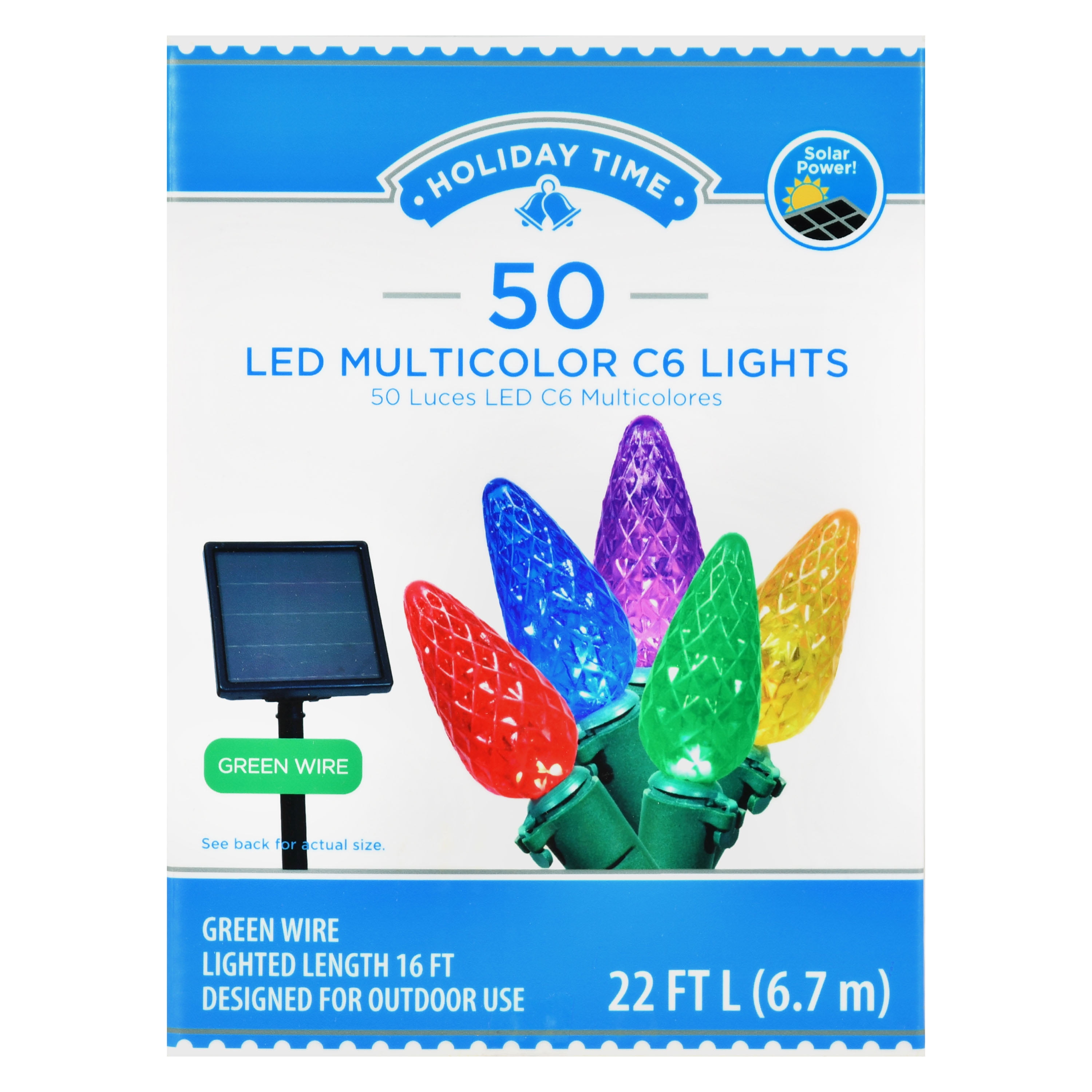 Holiday Time Solar Powered LED Multicolor C6 Light Set, 50 Count