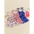 thumbnail image 4 of Baby Girl 4th of July Romper Cute Sleeveless Tie Strap Button Jumpsuit Toddler Playsuit with Belt, 4 of 10