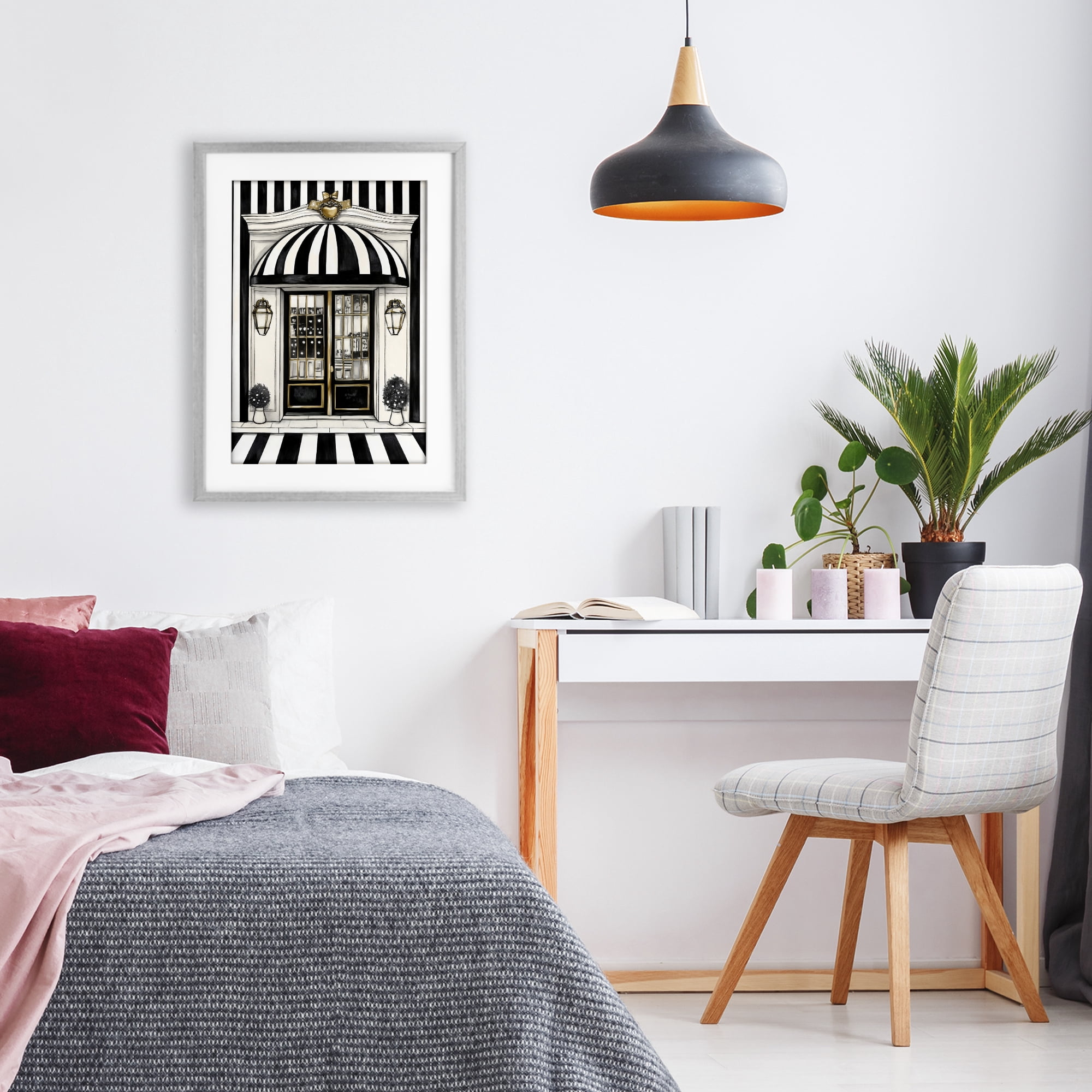 Stupell Industries Paris Storefront Facade Gray Framed Print Under Glass, design by Petal Prints Design