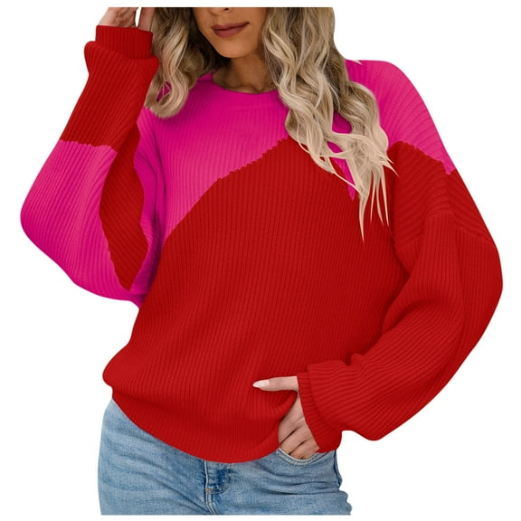 Fesfesfes Women Sweater Tops V-neck Loose Knitting Sweater Casual Long Sleeve Tops Under $10