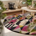 thumbnail image 4 of Mid Century Round Living Room Rugs 6 ft, Abstract Overlapping Face Silhouettes Botanical Leaf Washable Area Rug with Non-Slip Sturdy Edge Binding Round Carpet for Kitchen Office Bedroom, 4 of 9