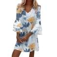 thumbnail image 1 of Robes pour Femmes Robe Mignonne Manches Trois Couches Volant Col en V Ample Imprimé Floral Mini Robe pour Femmes g S, 1 of 4
