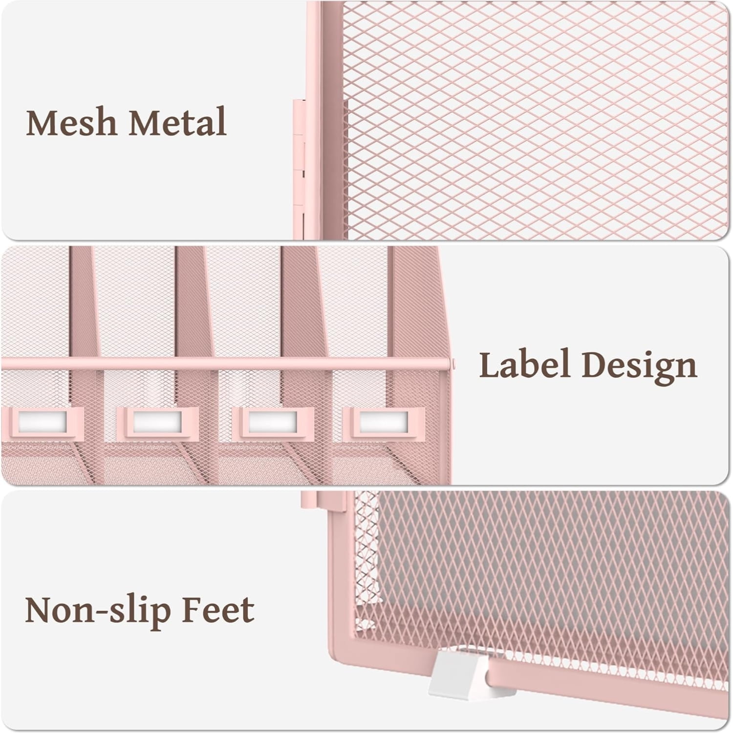 INTIGE Metal Mesh Desk Organizer Magazine File Rack with 5 Vertical Compartments, Pink, 1 Piece