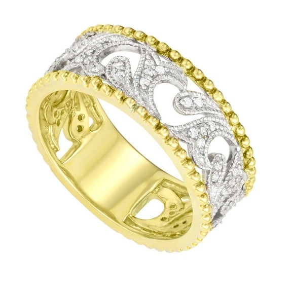 MyDiamondBox 1/5cttw White Diamonds Milgrain Openwork Band Ring crafted in 10KT Yellow Gold Real Diamond Ring for Women, US5