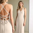 thumbnail image 2 of Womens Summer Bodycon Knit Long Dress Spring Beach V Neck Casual Sleeveless Ribbed Sweater Dresses White S, 2 of 6
