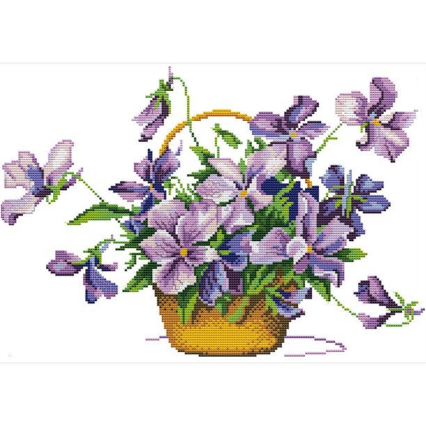 Cuadros Decorativos Punto de cruz parcial Hilo de algodón ecológico 14CT Kit de flores moradas estampadas a mano DQrwqpou Nuevos Originales
