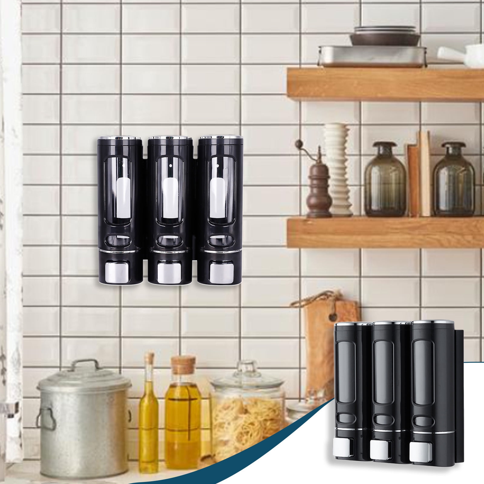Xecvkr 3 in 1 Wall Mounted Shower Soap Dispenser for Shampoo Conditioner and Body Wash Refillable Leak Proof No Drill Installation for Bathroom Kitchen and Hotel