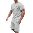 thumbnail image 4 of RUTAYY Men's Outfits Summer Tracksuit Plus Size Casual Short Sleeve Round Neck Athletic Suit Coconut Tree Print Drawstring Waist Tracksuit Trendy Travel Clothing Sets, 4 of 6