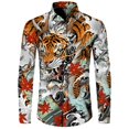 thumbnail image 5 of Camisa con botones y cuello vuelto para hombre con estampado 3D de tigre, estilo chino, vintage, de manga larga, para fiesta hawaiana, ropa de calle, 5 of 5