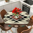 thumbnail image 2 of Southwest Geometric Round Tablecloth 55-60 Inch Round Fitted Table Cloth with Elastic Edge, Brown Mexican Aztec Boho Tribal Waterproof Table Cover Protector for Outdoor Picnic Party Dining, 2 of 6