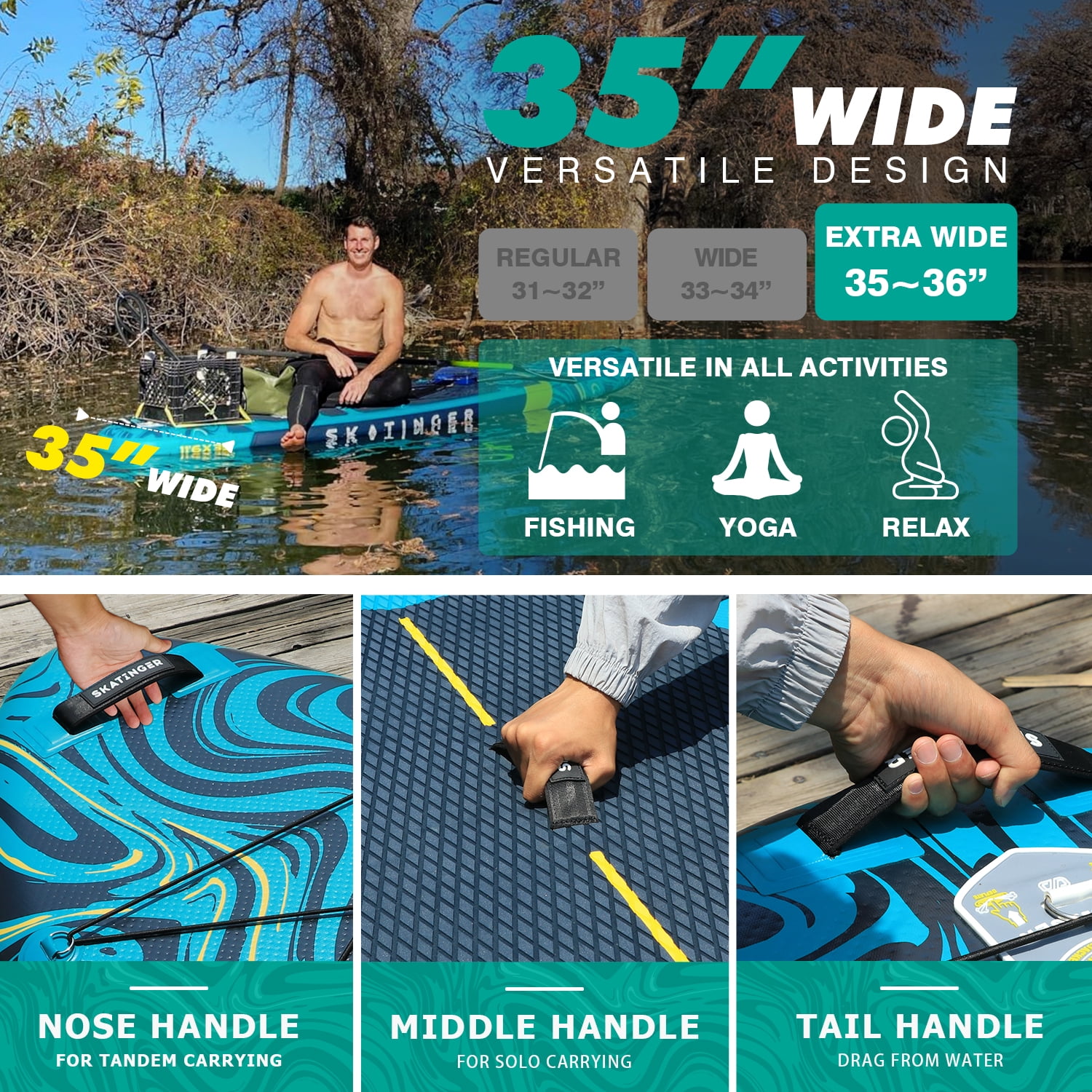 Skatinger 11'6×35" Super Wide Inflatable Paddle Board,   Stand up Paddleboards for 450lb/Family/Big Size,All-Round Sup Board, US Fin