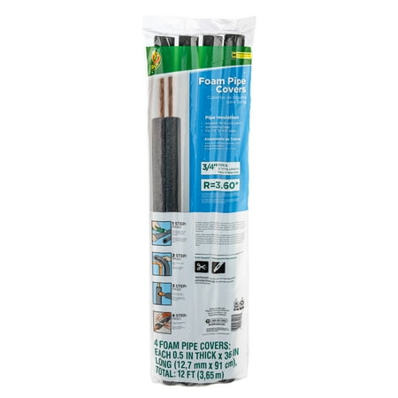 Duck Brand 12 ft. Long Foam Pipe Cover , Fits .75 in. Pipes, Black