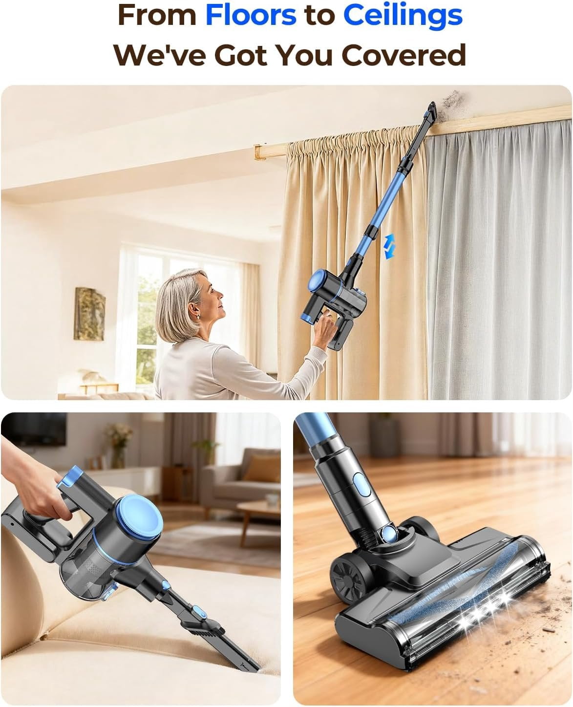 N8 Cordless Vacuum Cleaner,Lightweight Stick Vacuum with Suction,2200mAh ,40 Mins Runtime, Self-Standing,Rechargeable Vacuum Cleaners for Hardwood Floor (Cobalt) thumbnail 6