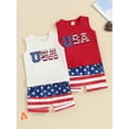 thumbnail image 3 of vera natura 4th of July Toddler Boys Outfits Fuzzy Letter Embroidered Tank Tops and Stripe Stars Print Shorts 2Pcs Clothes Set, 3 of 9