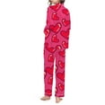 thumbnail image 4 of Valentines Pajamas For Women Set Cozy Casual Loose Cardigan Heart Print Winter Collar Long Sleeve Button Up Sleepwear Soft 2 Piece Outfits Loungewear Sets Hot Pink L, 4 of 5
