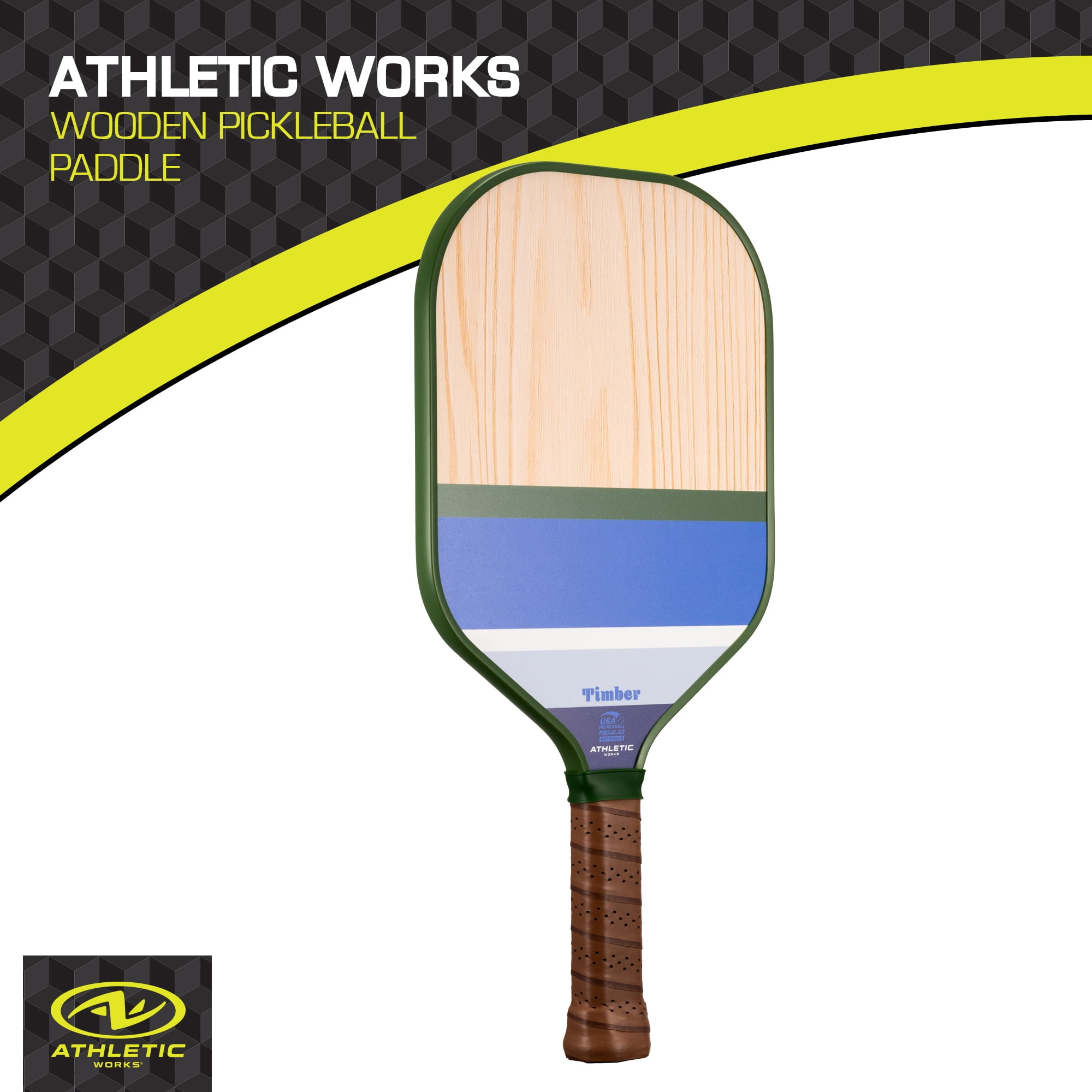 Athletic Works Timber Wooden Pickleball Paddle, Blue/Green