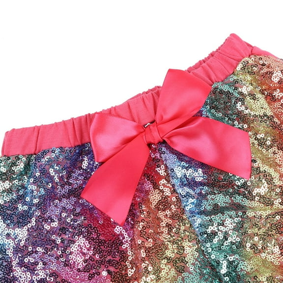 Wenchoice Rainbow Sequins Bow Shorts Girl'S Xl(7Y-8Y)