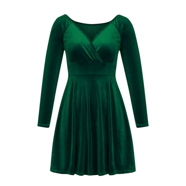 Odeerbi Dresses for Women Fall Dresses V-Neck Solid Color Long Sleeves Gold Velvet High Waist Formal Dress Green - Walmart Business Supplies Odeerbi Dresses for Women Fall Dresses V-Neck Solid Color Long Sleeves Gold Velvet High Waist Formal Dress Green - Walmart Business Supplies