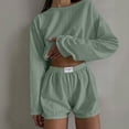thumbnail image 2 of BaoFuBaoMei Pajamas for Women Set Plus Size 2 Piece Long Sleeve Sleepwear Crew Neck Top and Shorts Pjs Hollow out Cropped Lounge Set, 2 of 9