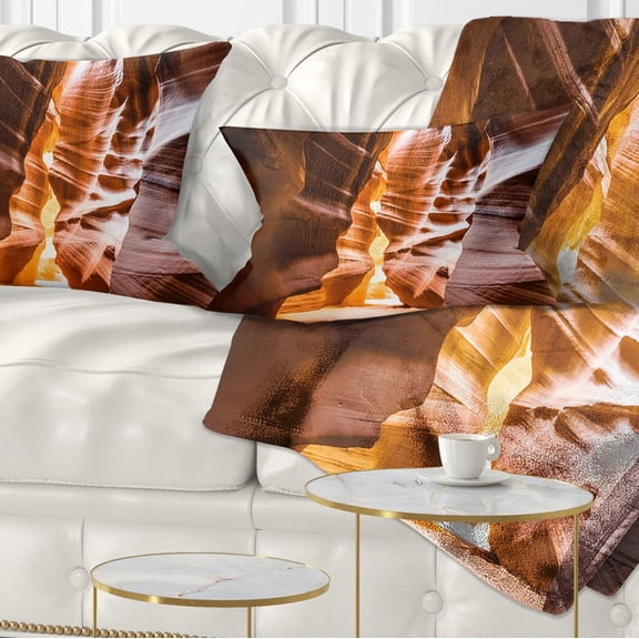 Designart Antelope Canyon in Sunshine - Landscape Photo Throw Pillow - 12x20
